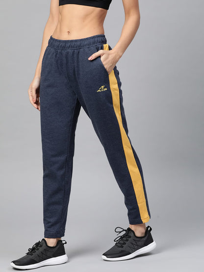 Alcis Women Navy Blue Mustard Yellow Solid Slim Fit Solid Track Pants