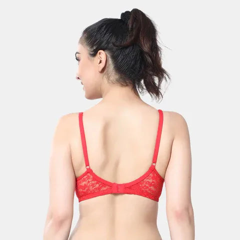 Red t shirt lace bra Envie non wired non padded 3/4th coverage seamless lace bra invisible under clothes daily wear
