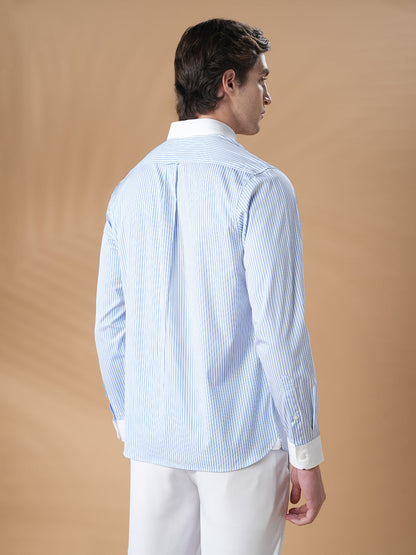 Regular Fit Blue Cotton Striped Formal Shirt for Men (OSARE)