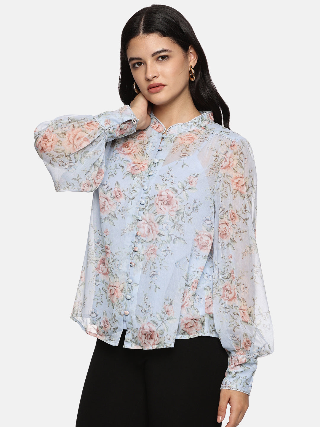 IS.U Floral Multicolor Cuffed Sleeve Lace Top