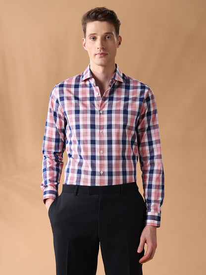 Pink Slim Fit Checked Formal Shirt for Men (CELEB)