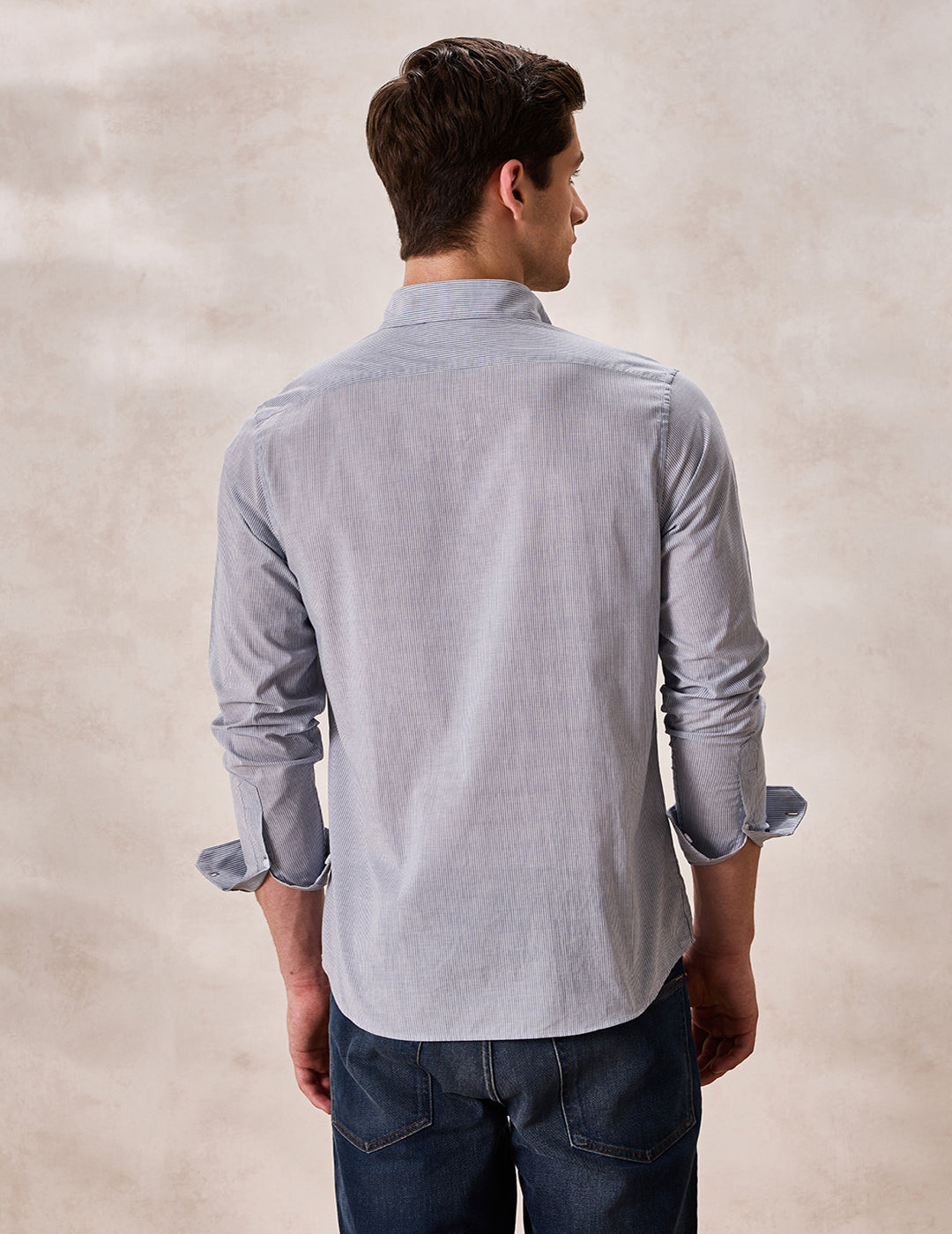 Grey Regular Fit Stripes Casual Shirt for Men (ALFON)