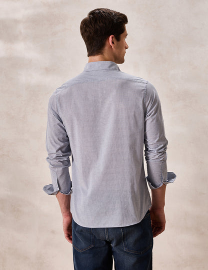 Grey Regular Fit Stripes Casual Shirt for Men (ALFON)