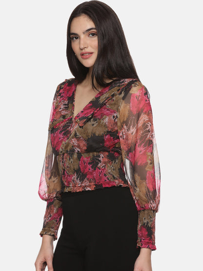 Buy Full Sleeve Crop Top In Multicolor