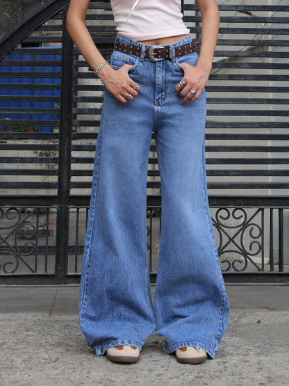 Soft Mist Blue Washed Super Wide Leg Jeans
