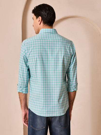 Green-Blue Regular Fit Checks Casual Shirt for Men (CALMA)