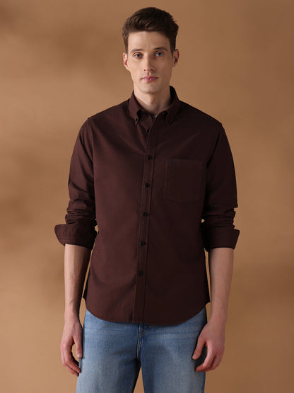 Brown Regular Fit Solid Casual Shirt for Men (SONNY)