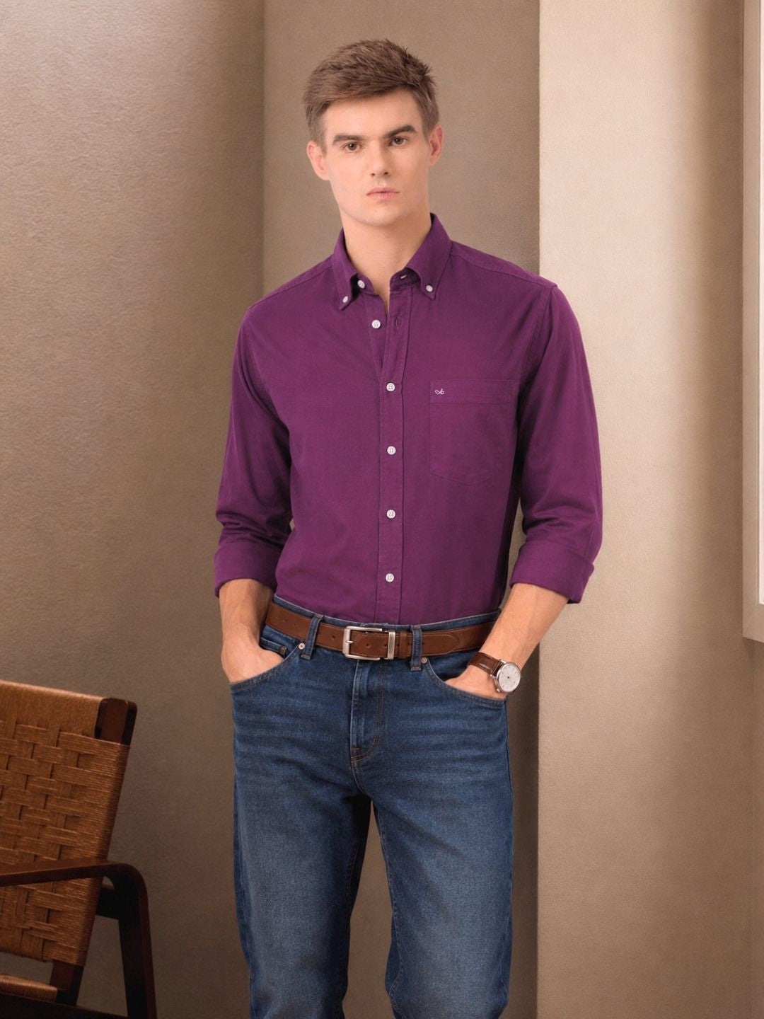 Aldeno Men Oxford Magenta Casual Shirt (GIPAL)