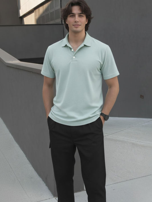 Men Solid Jade Cotton Polo Collar Half Sleeve Regular Fit T-Shirt