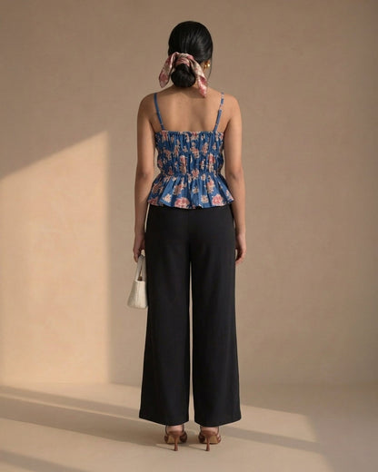 Blue Floral Gather Top