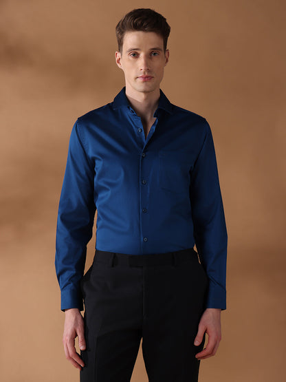 Navy Slim Fit Solid Formal Shirt for Men (BENIC)
