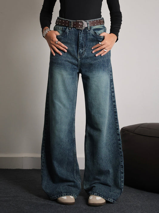 Galaxy Blue Washed Super Wide Leg Jeans