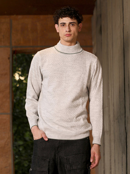 Herringbone Textured Pullover Sweater