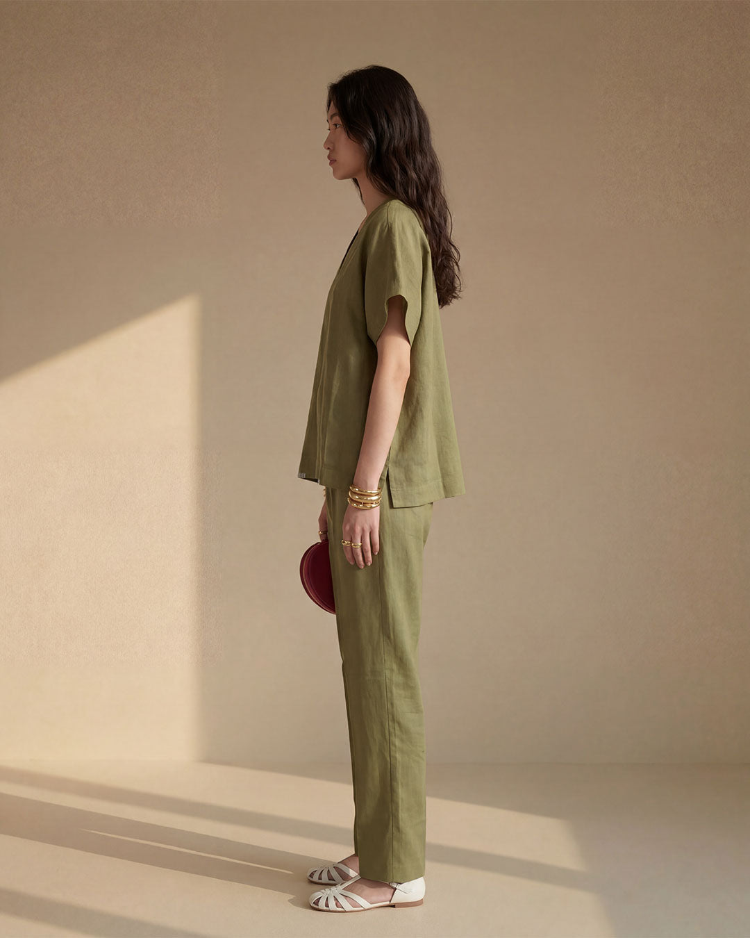 Basic green Linen Co-ord Set