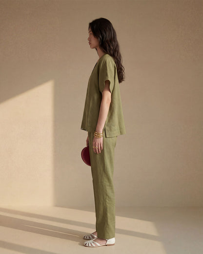 Basic green Linen Co-ord Set