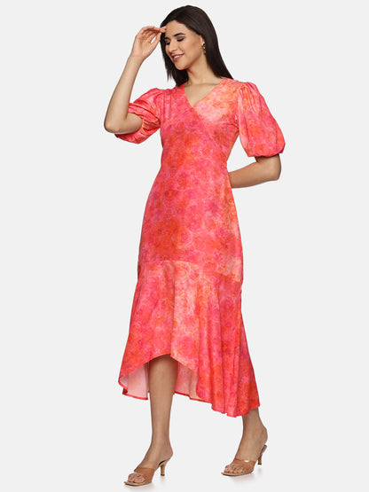 Buy pink printed midaxi dress for women