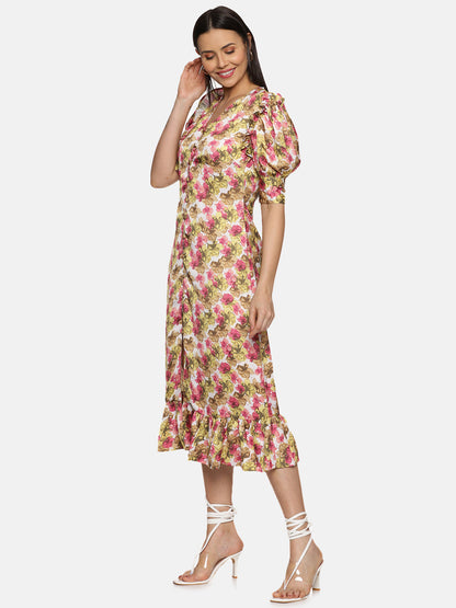 IS.U Floral Multicolor Button Down Satin Dress