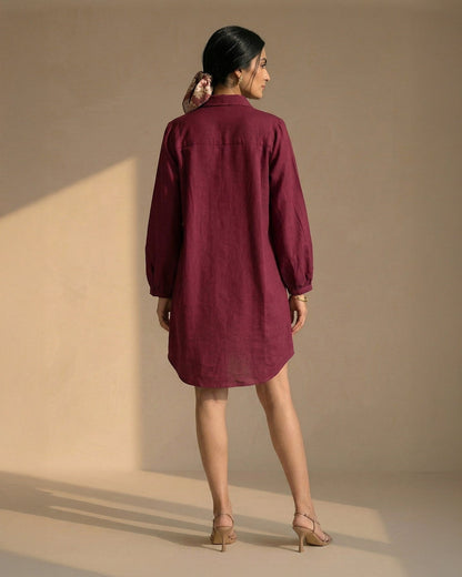 Maroon Linen Shirt Dress
