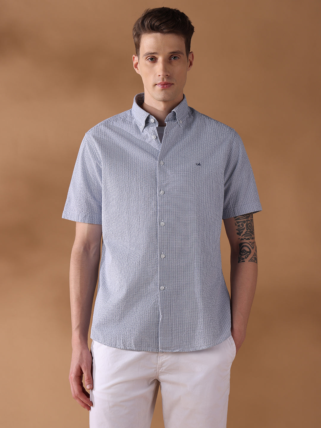 Blue Regular Fit Checked Casual Shirt for Men (LAISA)