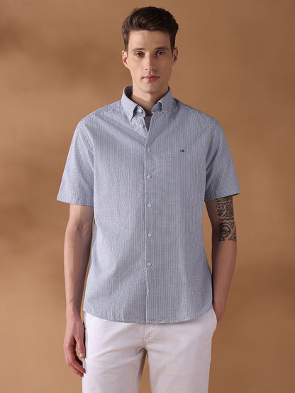 Blue Regular Fit Checked Casual Shirt for Men (LAISA)