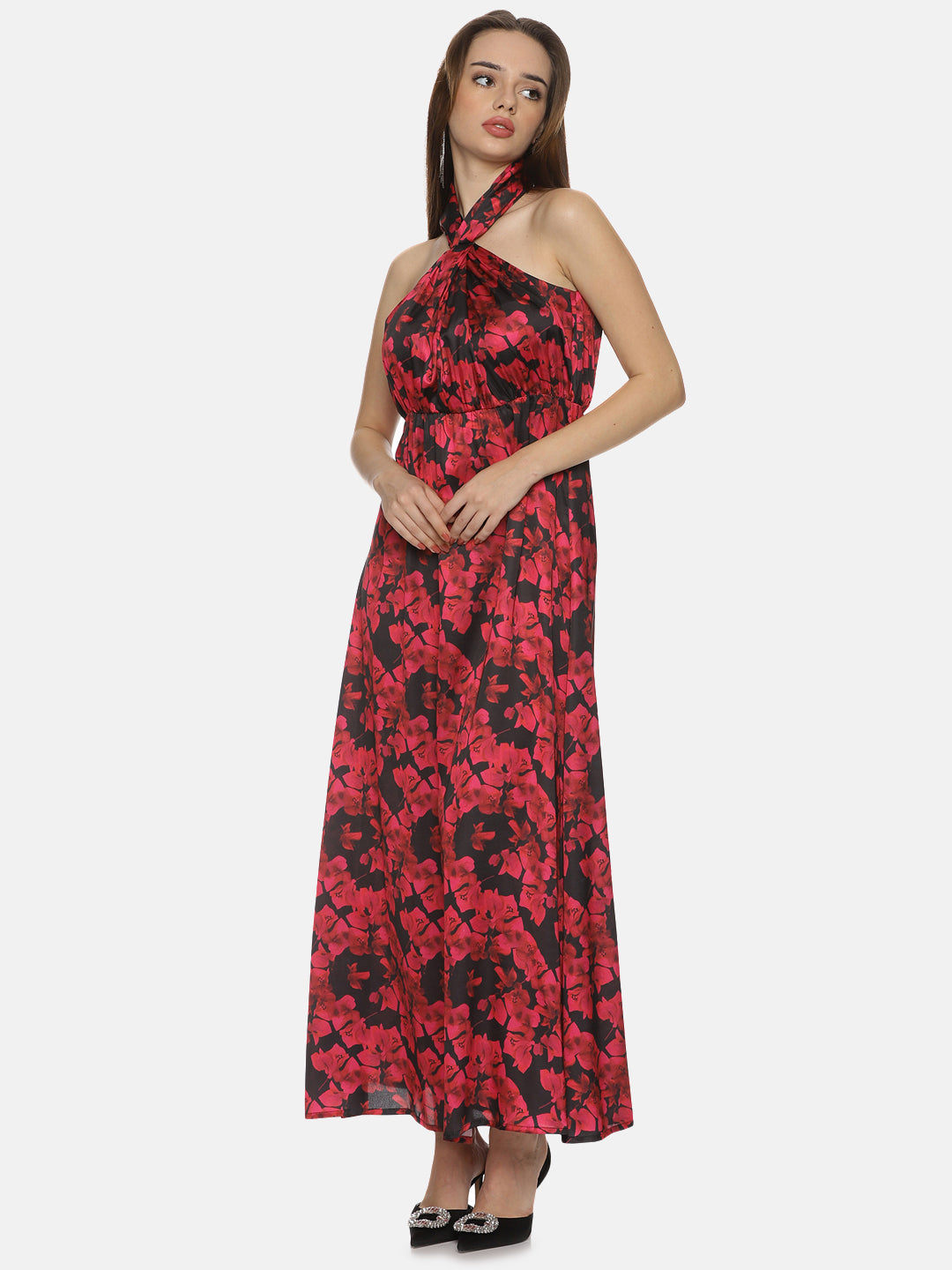Buy Halter Neck Maxi Dress For Women In Red