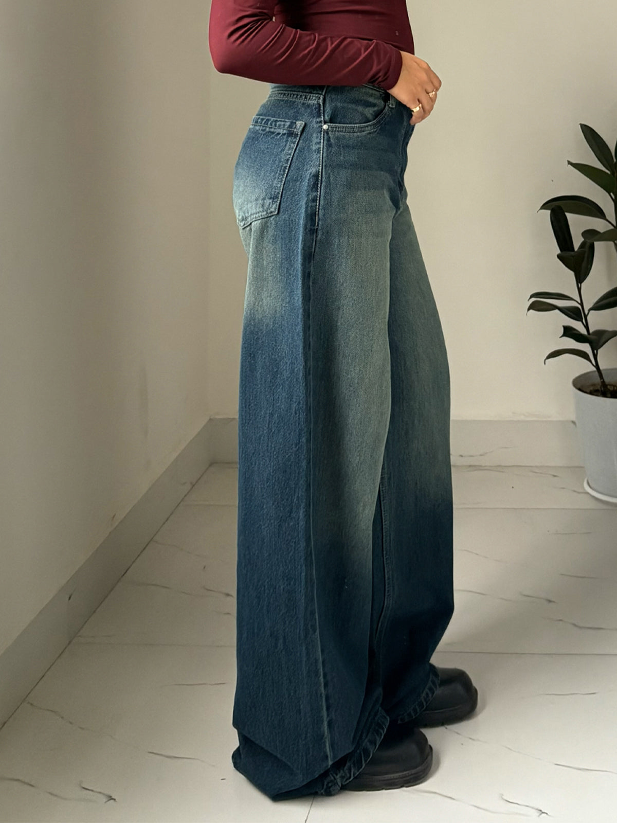Astral Blue Washed Wide Leg Jeans