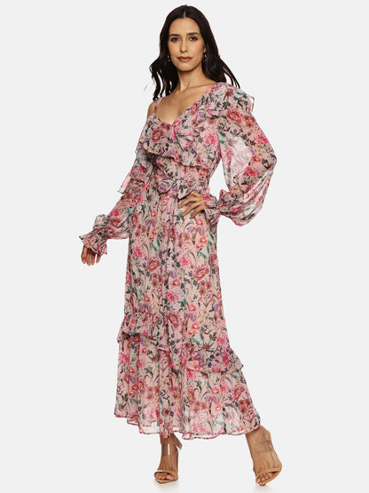 IS.U Multicolor Cold Shoulder Dress