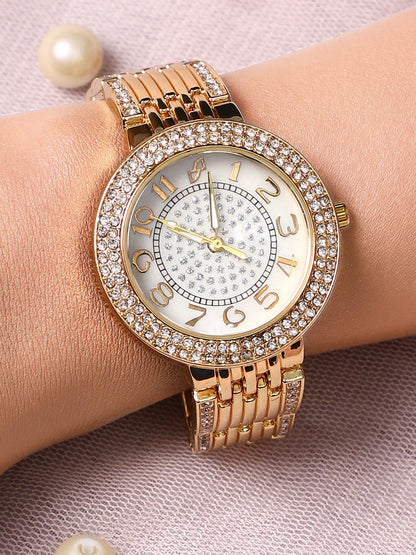 Embellished Round Watch - Gold