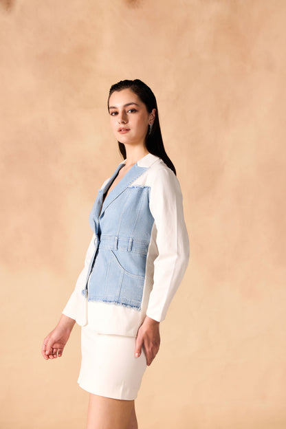 Panelled Denim & Twill Structured Jacket