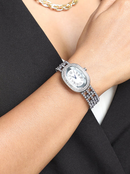 Embellished Oblong Watch - Silver