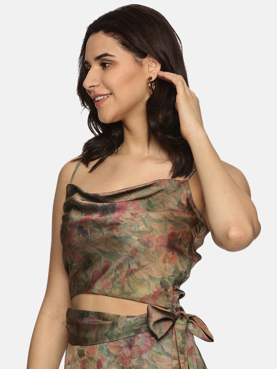 Buy Brown Crop Top For Women In Cowl Neck 