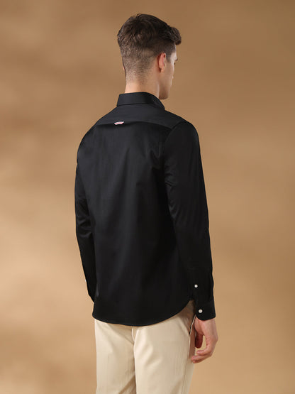 Black Regular Fit Formal Satin Shirt