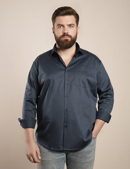 Midnight Slate Regular Fit Formal Satin Shirt for men (CALVO)