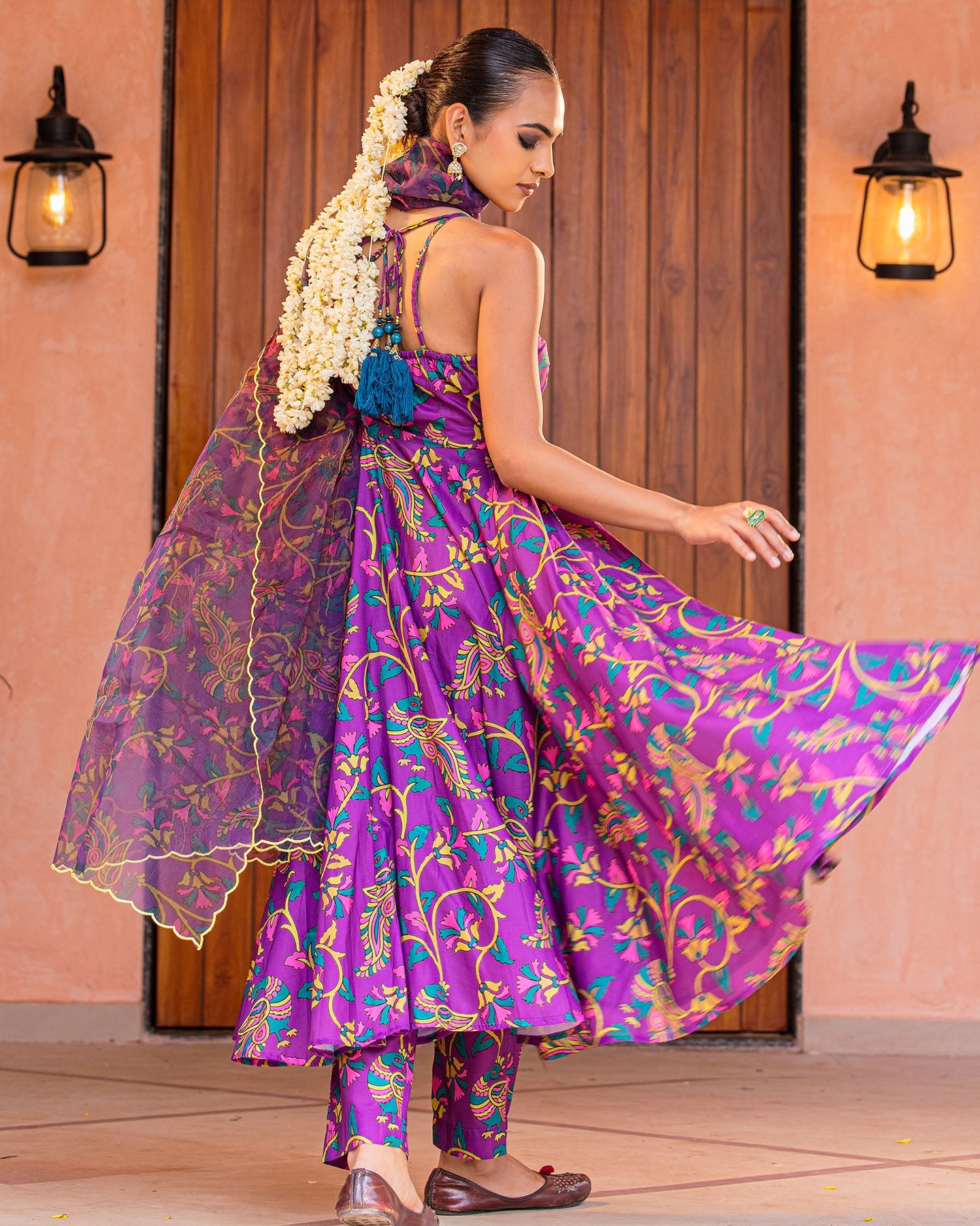 Purple Floral Muslin Suit Set