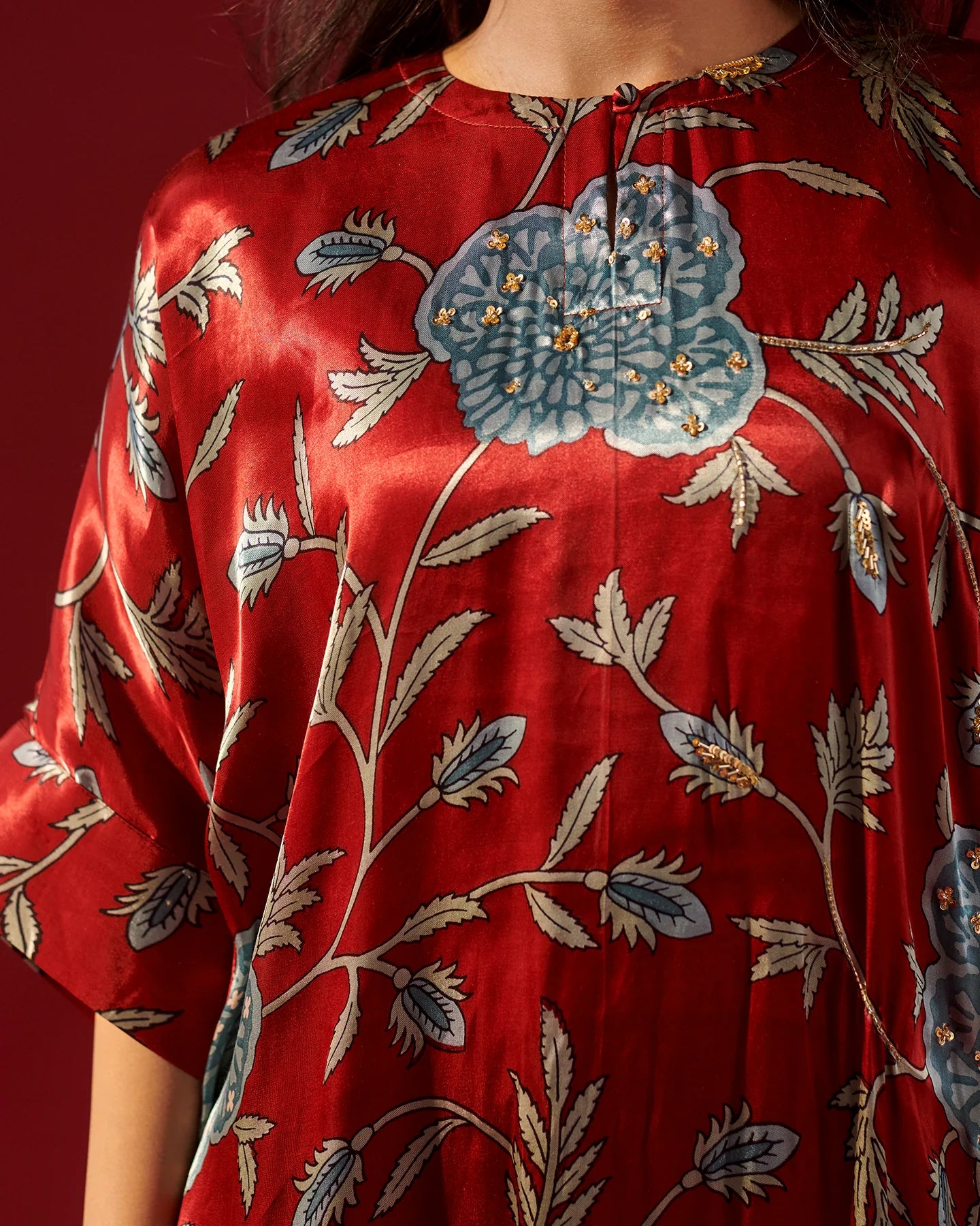 Red Floral Vine kurta set Kurta Set
