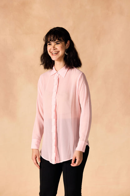 Pleated Placket Casual Georgette Shirt