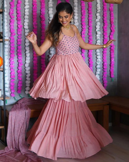 Peach Mirrorwork Sharara