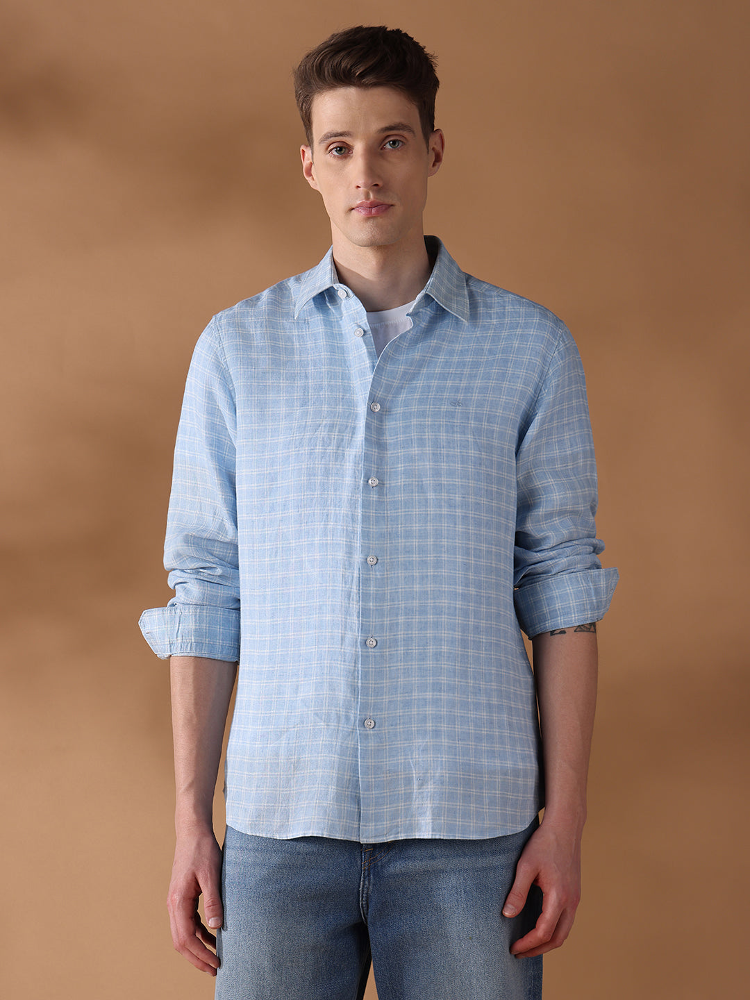 Blue Regular Fit Checked Casual Shirt for Men (DORAL)
