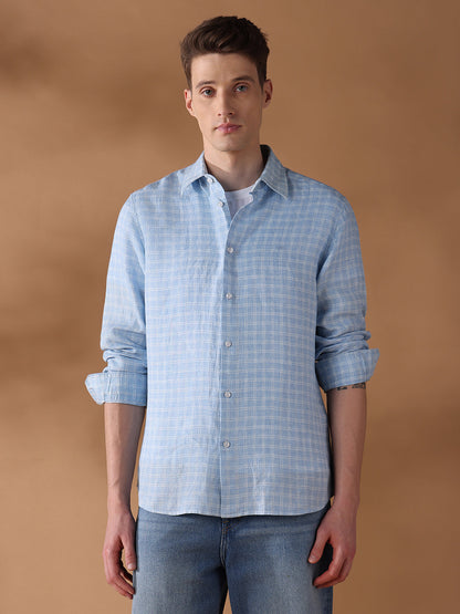 Blue Regular Fit Checked Casual Shirt for Men (DORAL)