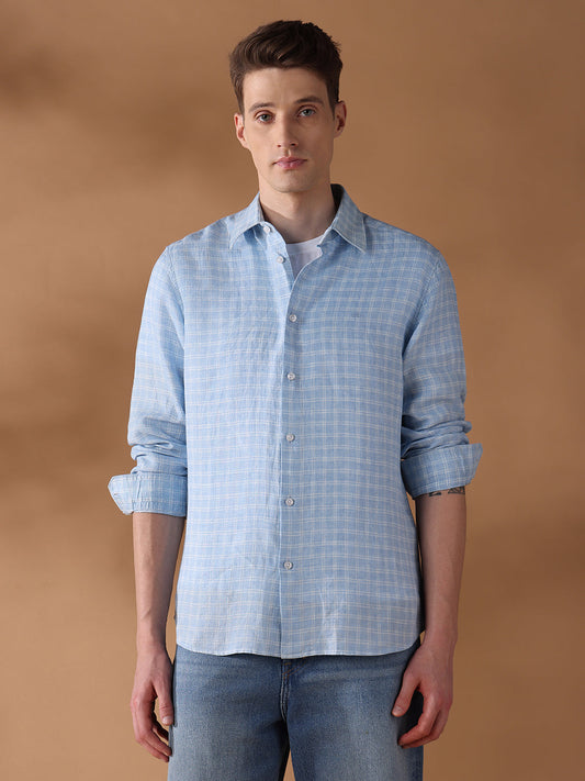 Blue Regular Fit Checked Casual Shirt for Men (DORAL)