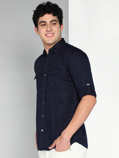 Kuons Avenue Men's Indigo Cotton Twill Casual Shirt