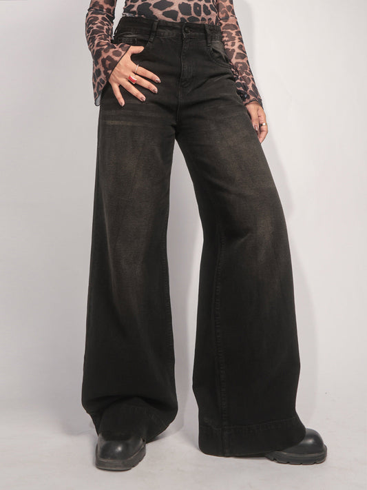 Starry Black Tinted Wide Leg Jeans