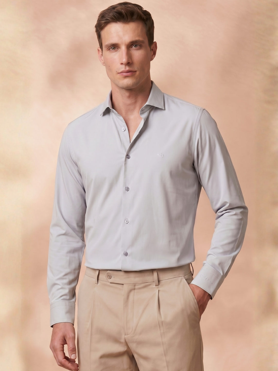 Slim Fit Grey Solid Formal Shirt for Men (TOMGR)