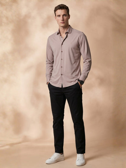 Slim Fit Beige Other Solid Formal Shirt for Men (TOMBG)