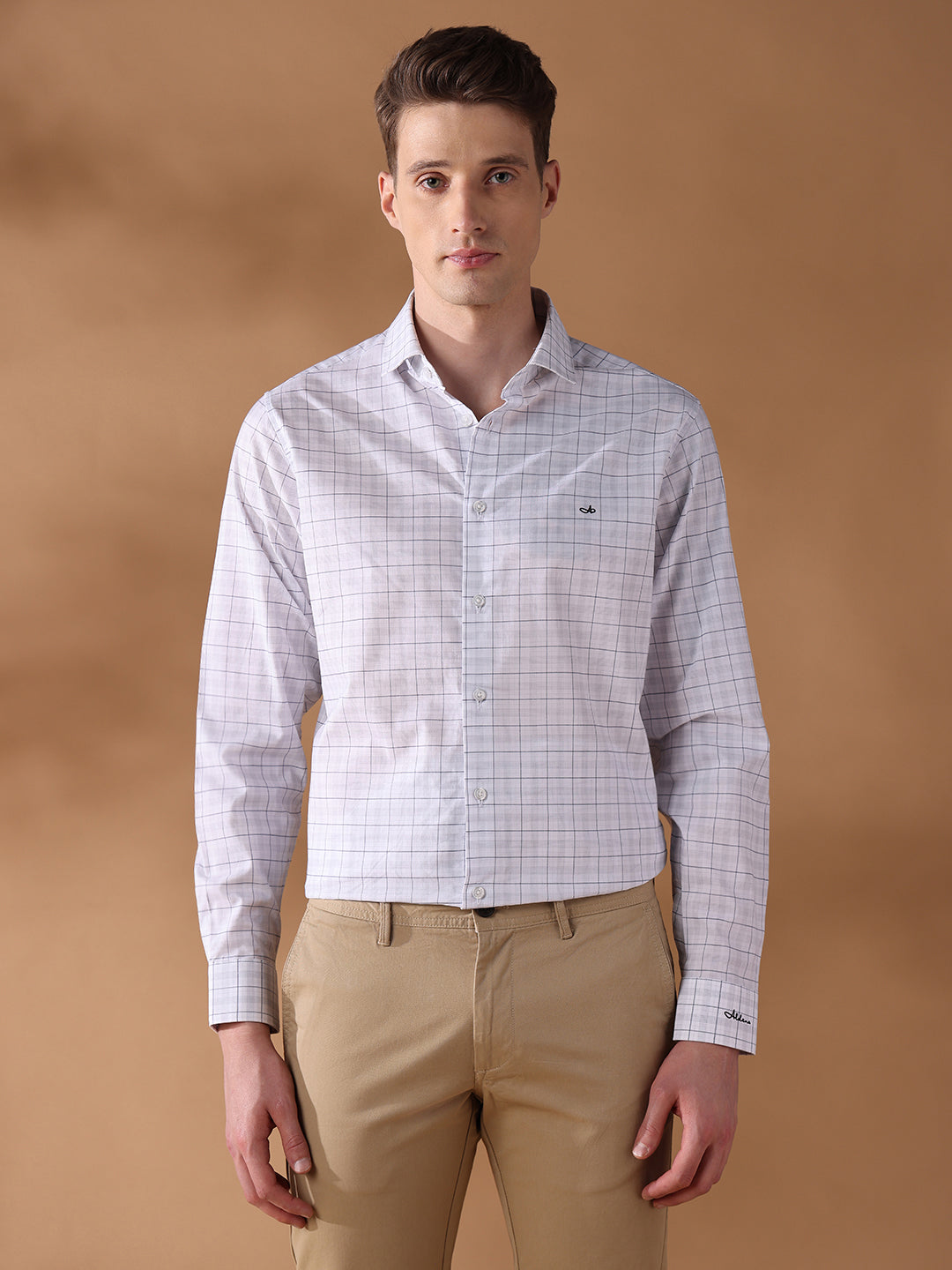 White Regular Fit Checked Formal Shirt for Men (CINDA)