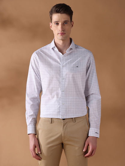 White Regular Fit Checked Formal Shirt for Men (CINDA)