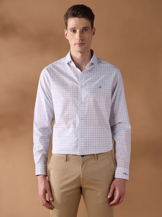 White Regular Fit Checked Formal Shirt for Men (CINDA)