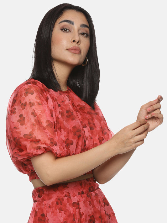 Buy Red Puffed Crop Top For Women