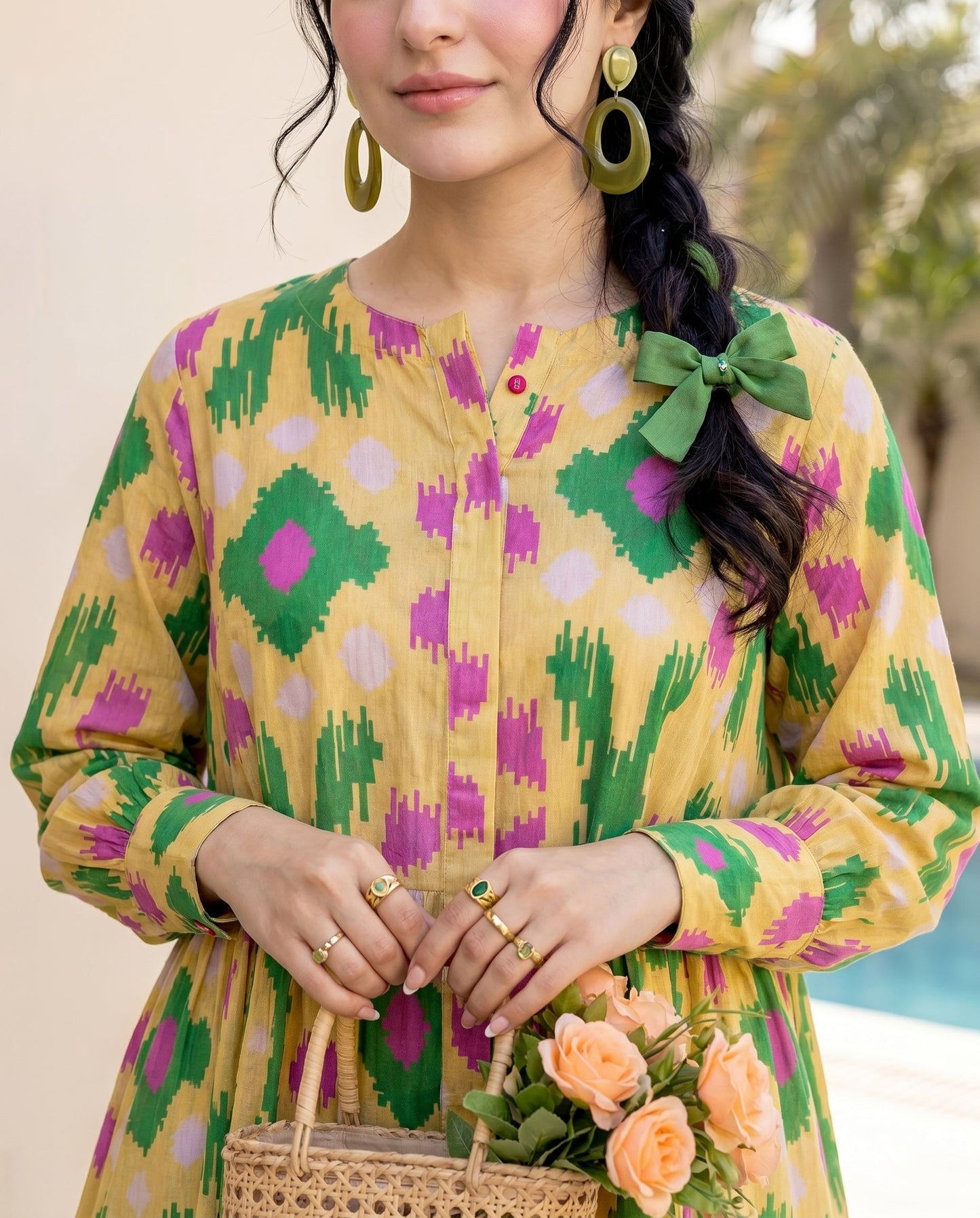 Pastel Yellow Tiered Ikat Dress