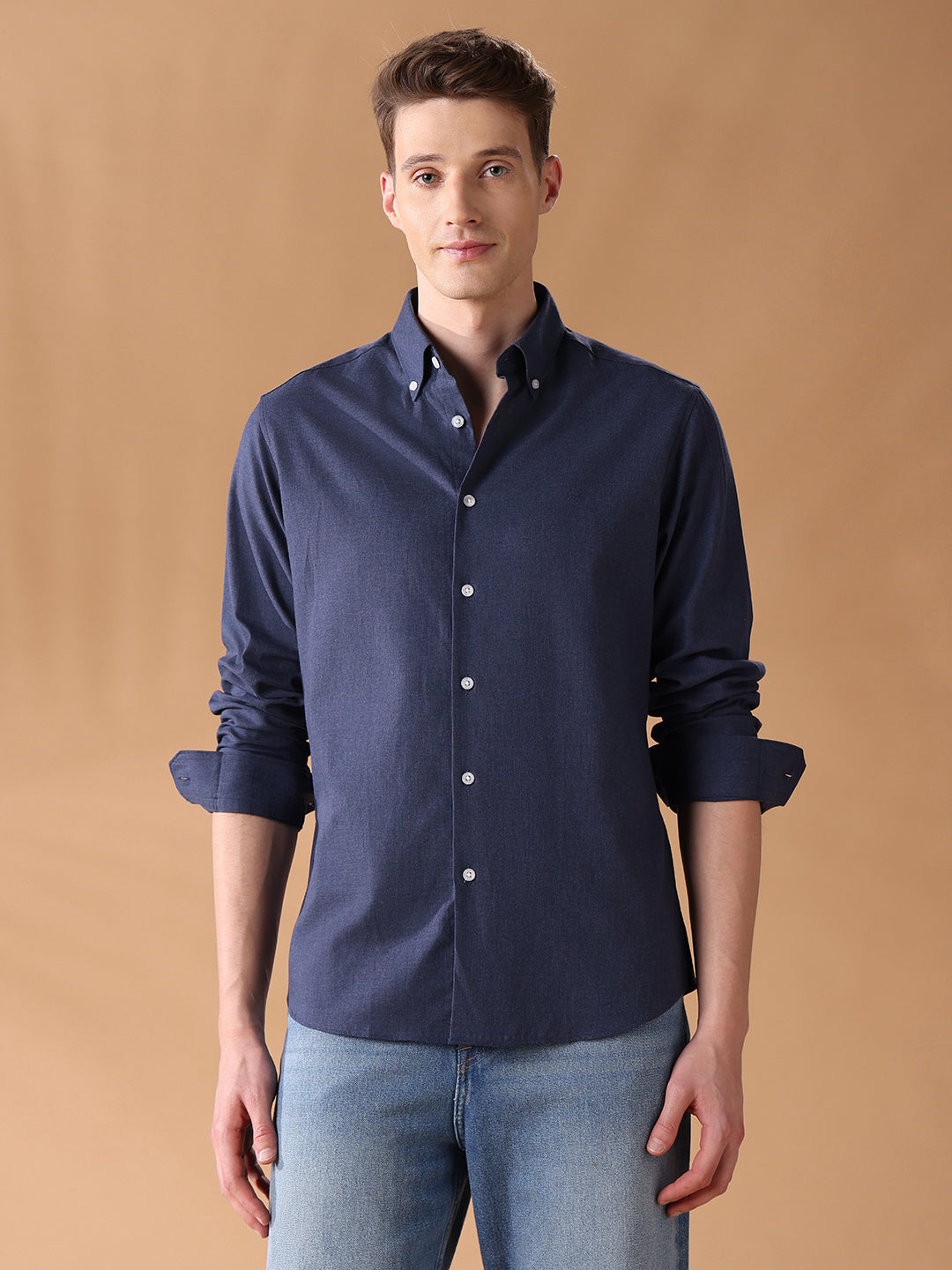 Navy Regular Fit Solid Casual Shirt for Men (CORDO)